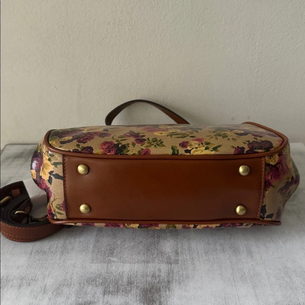 Patricia Nash Gracchi Antique Rose Tan Framed Leather Satchel Xbody Floral